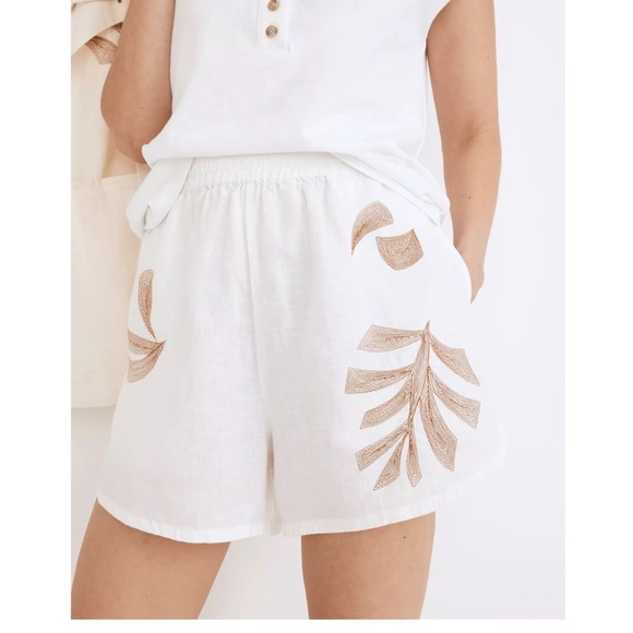 Madewell Embroidered Linen Pasadena Pull-On Shorts in Tropicale Floral L - Picture 2 of 9